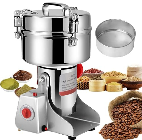 Moulin Céréales Grains Électrique 1500 g, Grinder en Acier Inoxydable et Moteur 4000 W, Broyeur à Lames Robot Culinaire à Grande Vitesse pour Moudre Céréales Épices Herbes Noix Café (1500g 4000W)