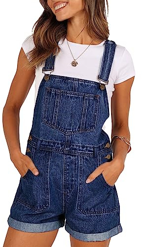 Sovoyontee Mono de mezclilla para mujer, con tirantes, pantalones cortos, 727 Azul, M