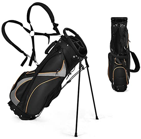 GOPLUS Sac de Golf Trépied Sac de Transport pour Golf Sac Support Stand Golf avec Support Mixte 7 Trous pour Homme Léger Arrangement de Golf Noir