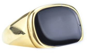 Daesar Ringe Edelstahl Herren, Gold Ring Personalisiert 14MM mit Schwarz Stein Siegelring Ring Gr.65 (20.7)