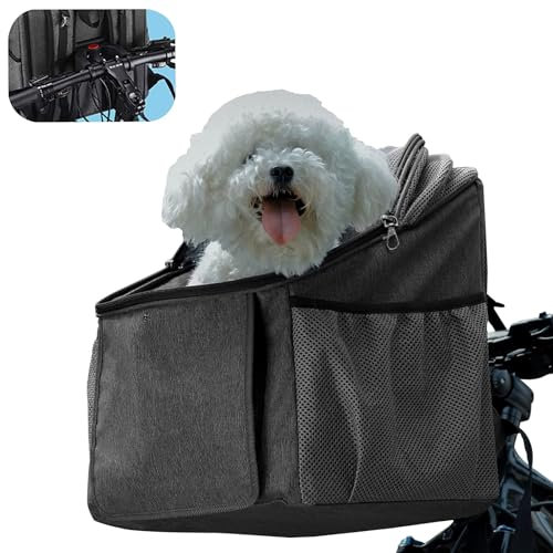 SBCWH Haustierträger Fahrradkorb, Faltbare Hundefahrrad Vorderkorbtasche mit großen Seitentaschen, Atmungsaktives Netz, für Kleine Mittelgroße Katzen und Hunde, Abnehmbar, Schnellverschluss
