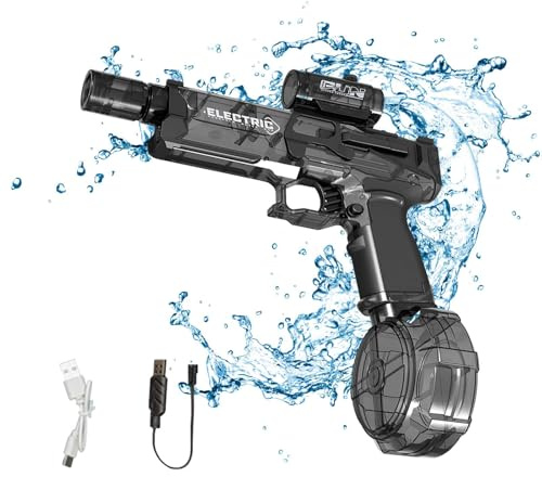 Electric Water Gun, 500CC Long Range Motorized Water Gun with Multifunctional Lighting Effects, Light Automatic Watergun for Kids Adults, Pool Beach Water Toy (Black)