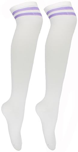 Oberschenkelhohe Socken, weiß, kniehohe Socken, für Damen, Kniestrümpfe, gestreift, lang, weiß, für Cheerleader, Pub, Golf