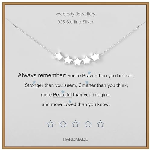 Weelody Inspirational Necklace, 925 Sterling Silver Star Necklace, Inspirational Gifts for Women, Thank You Gifts