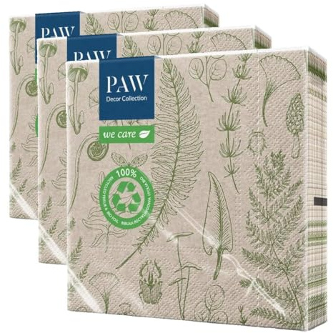 PAW - Recycelte Servietten 3-lagig (33 x 33 cm) I 20 Stück I Perfekt für Geburtstage, Partys, Hochzeiten, Kommunion, Feiern I Umweltbewusste Papierservietten Recycelt - Waldnatur I Forrest Nature