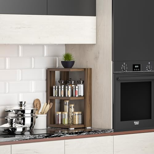Homidea ROHO Gewürzregal mit 3 Etagen - Küchenregal Holz Gewürzschrank Regal für Gewürze - vielseitiger Organizer für Küche Bad Büro (ROHO - Nussbaum)