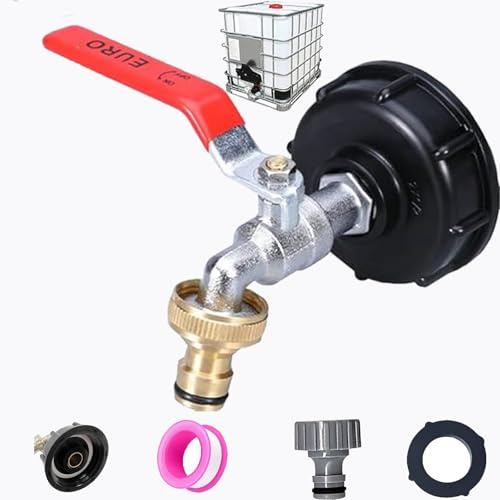 HUFHNWSO IBC Bouchon Cuve 1000l Robinet Recuperateur d Eau De Pluie 1000 Litres Cuve 1000l Plastique1/2 Double En Laiton En Fabriqué En Pp Filetage Gros 60 Mm (1/2)