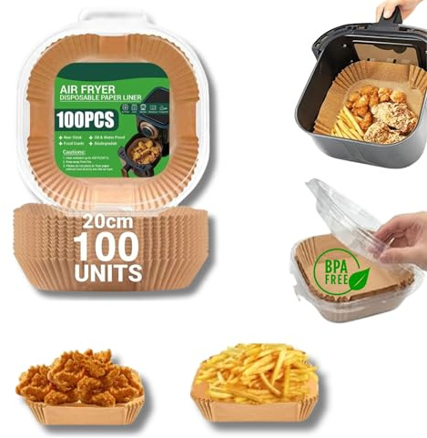 Papel De Freidora air fryer horno de aire calidad 100 Piezas 20x20 Accesorios Air Fryer BPA Free Desechable Antiadherente Sin Aceite Recipiente Cuadrado Material Seguro
