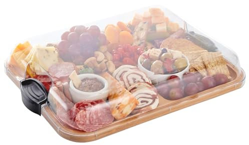 Tagliere di Salumi con Coperchio, Tavolo Formaggio in bambù Viaggio per Spuntini, Taglieri in bambù Portatile per Cucina, Vassoio Porta on Chiusura a Chiave, 6 Scomparti
