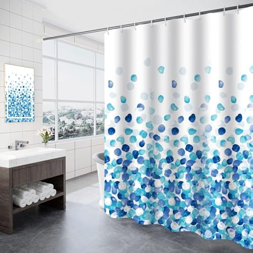 Homxi Cortina de ducha de poliéster impermeable con diseño floral, 12 ganchos de plástico, incluye (180 x 200 cm), accesorio de baño, resistente al moho, color azul y blanco