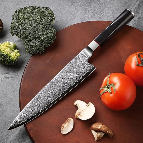yekulanyue 8 Chef's Knife - Japanese Damascus Kitchen Knife, Professional Kitchen Knives High Carbon Steel 67 Layers Blade & Ebony Wood Handle