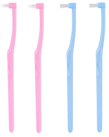 Interspace Zahnbürsten, weich, einzelne getuftete Zahnbürsten, schlanke Interdentalbürste für Detailreinigung, Zahnspangen und kieferorthopädische Pflege, Rosa, Blau, 4 Stück
