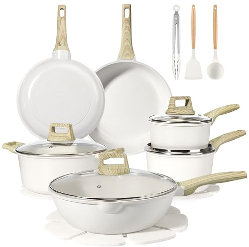GiPP 18-Piece Nonstick Pots and Pans Set,PFAS-Free Ceramics Induction Pots and Pans with Lids, Healthy Kitchen Cooking Set Frying Pans Set,Frying Pans Set, PFAS PTFE PFOA PFOS Free