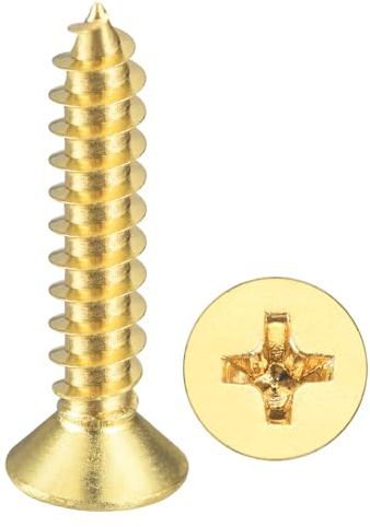 METALLIXITY 40Pcs #6x3/4 Countersunk Phillips Wood Screws Brass | Coarse Thread Drive Flat Head Phillips Wood Screws for Furniture Installation Repair,Brass