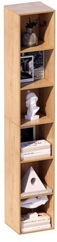 NewBeth Bücherregal,6 Stöckiges Bücherschrank,Aufbewahrungsregal,für Wohnzimmer, Kinderzimmer, Büro,Naturholz | Würfelregal Standregal, 31 x 29,5 x 182,3 cm, für Wohnzimmer, Esszimmer, Homeoffice
