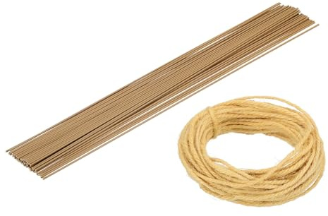 sourcing map 50Pcs 2 Gauge Floral Wire, 15.75 Length Flower Stem Wires with 0.08 x 32.8ft Twine for Wreath Making, Flower Arrangement, Yellow