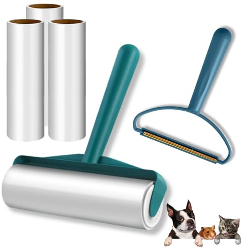 Thorkok Lint Roller for Clothes and Pet Hair, Sticky Roller with Fabric Shaver & 4 Refill Rolls (200 Sheets), Remover for Dog Cat Fur from Clothes, Sofa, Carpet, Green(Large (16cm))