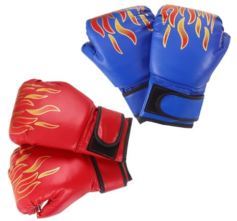 HANABASS 2 Pairs Boxing Gloves Set Pu Leather Training Gloves for Boys and ’s Taekwondo and Mma Practice Mitts Red and Blue Sparring for Martial Arts Training