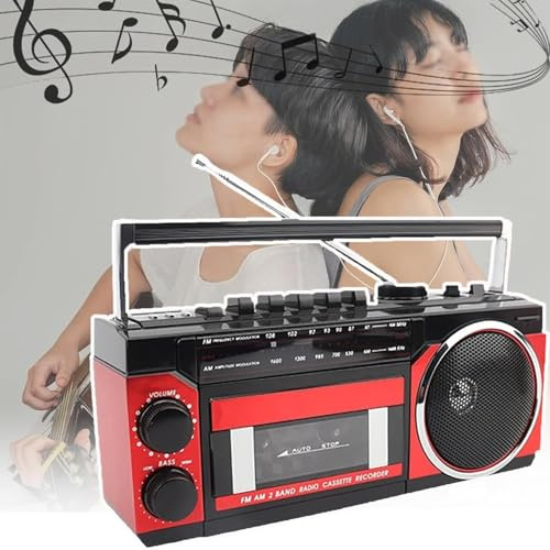 Retro Boombox, reproductor de casete portátil de radio AM FM, grabadora de cinta Bluetooth con reproducción de tarjeta USB TF, boombox de casete vintage para uso doméstico