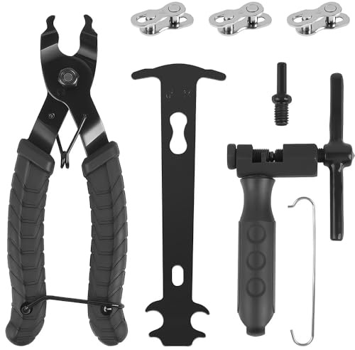 kefeimumu Fahrradketten-Reparaturset, Fahrrad-Schnellverschlusszange, Fahrradkettenbrecher und -prüfer, 3 Paar Ersatzglieder, für 6- bis 10-Gang-Ketten