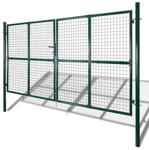 Stahl Gartengitter Zaun Tor 300 x 200 cm | Pulverbeschichtet, verzinkt, korrosionsbeständig, Bandbolzen Schnellverschluss, Setzpfosten Montage