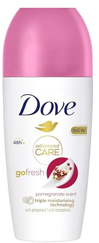 Dove Deodorant Roll On 48h Granatapfel und Zitrone ohne Alkohol für Frauen, mit 100% natürlichem Nähröl und 1/4 Feuchtigkeitscreme, 50 ml