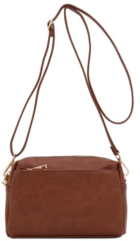 FashionPuzzle Triple Zip Small Crossbody Bag (Mocha)