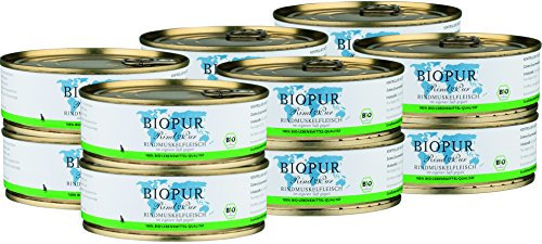 BIOPUR Tiernahrung Bio Katzenfutter Rindmuskelfleisch für Katzen 12x200g