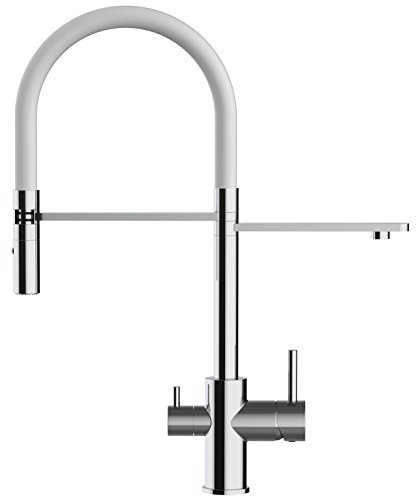 NIEDERDRUCK VIZIO 3 Wege Wasserfilter Chrom Küchenarmatur mit 2strahl Handbrause/Profi/Restaurant/Haus Wasserhahn für alle gaengigen filtersysteme geeignet / 360° schwenkbarem Auslauf (weiß)