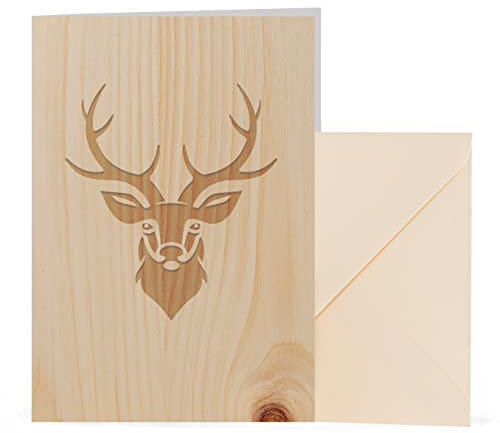myZirbe Holzkarte Geburtstagskarte für Jäger, Förster, Hirsch | Gutschein, Einladung zur Jagd | Geschenke für Männer zur Jagdprüfung, Jagdschein, Holzart:Zirbe