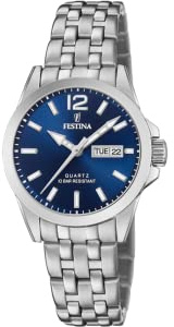 Festina Damenuhr Analog aus Edelstahl 316l Silberfarben | Quarzwerk, Widerstandsfähiges Mineralglas, Wasserdicht 10 ATM, Kalender F20455/3