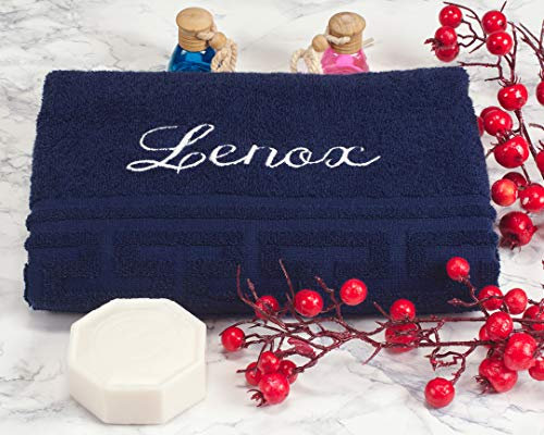 AngelicArt Personalisiertes Handtuch mit Namen, bestickte Handtücher (Dunkelblau, 50 x 100 cm)