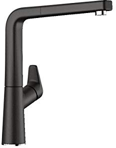 BLANCO AVONA-S | Küchenarmatur in silgranitschwarz | Hochdruck | Mit herausziehbarem Schlauch | Rückflussverhinderer | Keramik Kartusche | Wasserqualität & wassersparend | [10,1x23,5x27,5 cm]