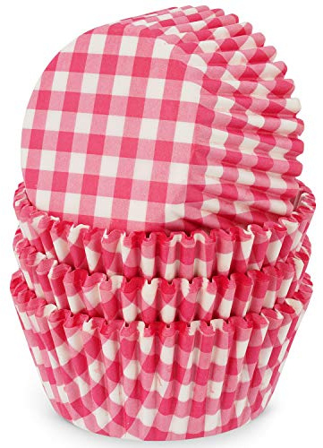 MoNiRo Pirottini di carta per muffin e cupcake – Rosa a scacchi – Set da 100 pezzi – Carta oleata resistente al calore – Ideali per compleanni e matrimoni