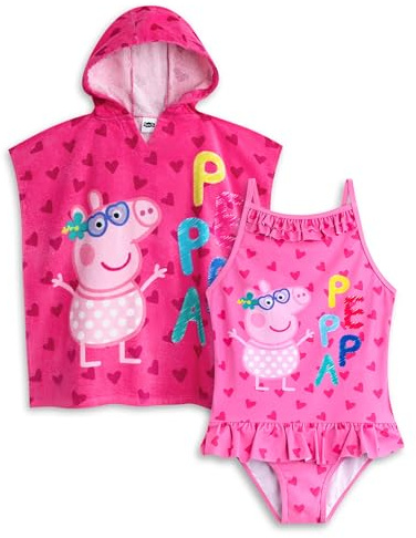 Peppa Pig Girls Badeanzug & Kapuzenhandtuch Poncho Set