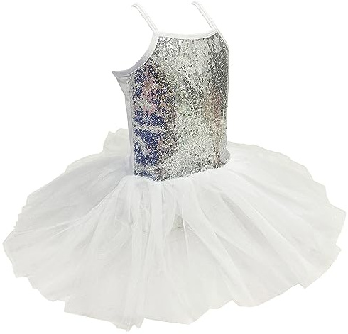 ZUYPSK Mädchen Kleid Ballettkleid Kinder Ballett Trikot Ballettanzug mit Tütü Röckchen Pailletten Kleid