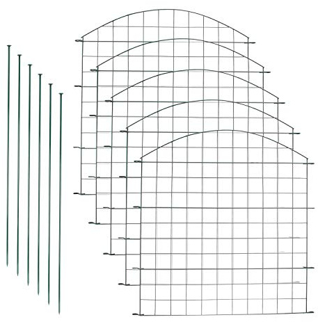 Jiubiaz Teichzaun Gartenzaun Set, Oberbogen Zaun Teich mit 5 Zaunelemente und 6 Befestigungsstäben, Metall Rostfrei, Welpenauslauf, Freigehege, Gitterzaun Grün