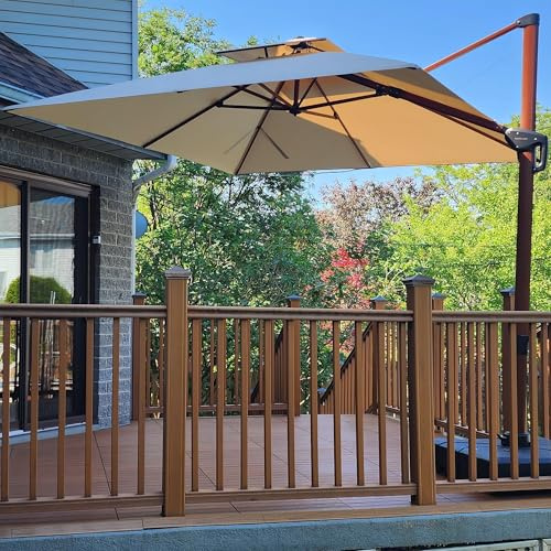 PURPLE LEAF Sombrillas de jardín 3x3 m Parasol Terraza grandes de Aluminio de Diámetro, Rotación de 360°, Parasoles Jardin, con Manivela y Protección UV 50+, caqui