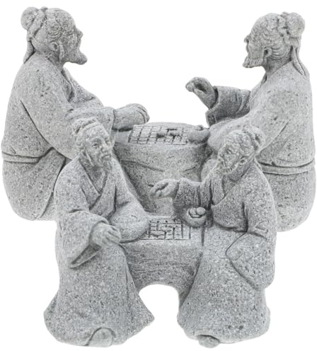 Housoutil 2Pcs Miniature Figurines Sandstone - Ancient Chinese Old Men Playing Chess Asian Decor Garden Accessories - Ornament for Fish Tank Bonsai Pot Micro Landscape