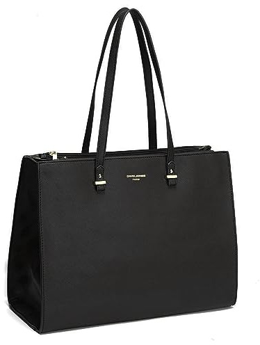 David Jones - Sac à Main Cabas Fourre-Tout Femme Grande Taille XL - Sac Porté Epaule Cours Lycée Travail Business Format A4 - Sac Simili Cuir Shopper Anse Longue Sacoche Ordinateur - Noir