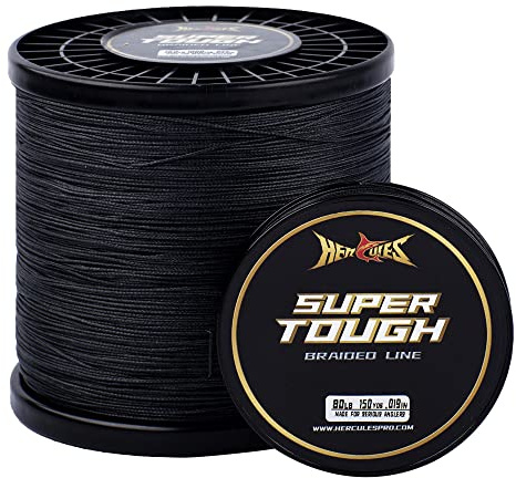 HERCULES Línea de pesca trenzada súper resistente, prueba de 4 libras, color negro, 4 libras (150 yardas), 4 hebras