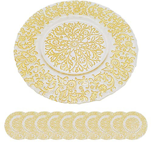Trimming Shop Dekorative Platzteller für Partys, königliches Design, Glasteller für Esstisch, Hochzeit, Geburtstag, Party, Geschirr, Catering-Events, 33 cm, Gold, 12 Stück