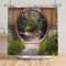 SDOTPMT 120x180cm Naturaleza Jardín Paisaje Cortina de baño Redonda De Madera Puerta Casa de Campo Vintage Cortina de baño Verde Botánica Hojas Cortina bañera para Baño Poliéster con Ganchos