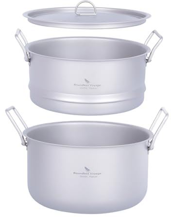 iBasingo 2.2L Camping Titan Topf mit 2L Dampfkorb Outdoor Klein Dampftopf Leichter Tragbarer Kochgeschirr Wandern Reisen Langlebig Metall Kochen Set Ti2111C