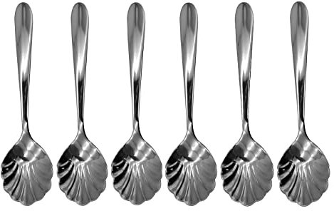Pinenjoy 6Pcs Shell Spoons 18/10(304) Stainless Stell Scalloped Shape Spoon 4.96inch Vintage Sugar Spoon for Stirring Coffee Tea Espresso Cappuccino Demitasse Yogurt Dessert