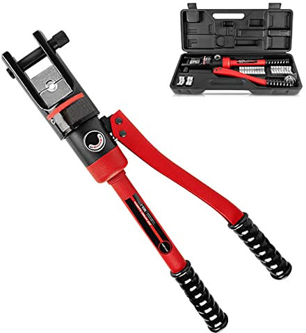 Herramienta de crimpado hidráulica, crimpadora de terminales de orejetas de cable con válvula de retorno de aceite ajustable y mango aislado grueso, herramienta manual de crimpado de cables para ter