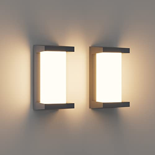 Klighten 2 Piece 24W LED Extérieur Applique Murale, 3000K, IP65 Imperméable Lampe murale, Moderne Applique Murale Rectangulaire pour l'Intérieur, l'Extérieur, le Patio et plus. anthracite