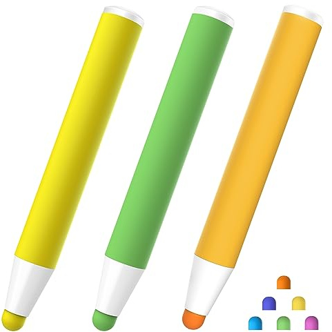 MEKO Tablet Stift für Kinder, 3er-Pack Stift mit weicher Gummispitze | Touch Pen für iOS/Android, iPhone/iPad, Fire HD Kids, Kinder-Smartwatch und Dragon Touch; Malen und Spielen, Gelb+Grün+Orange
