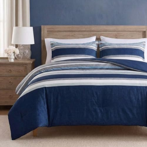 Nautica - Queen Comforter Set, Soft & Reversible Bedding for Year Round Comfort, 3 Piece Bed Set with Matching Pillowcases (Heathered Block Grey)