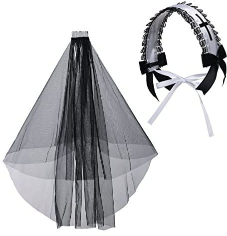 BLESSUME 1 x Damenschleier mit Dreiecksmuster, klassischer Mantilla-Schleier, weiche Spitze, Kapellenschleier, Schwarz 12, Einheitsgröße